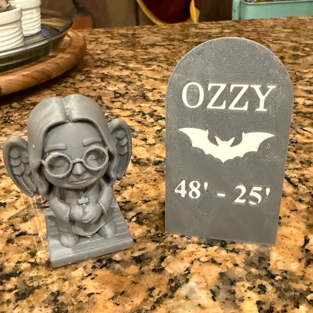 Ozzy Osbourne mini Gray Angel Figurine and Tombstone Set